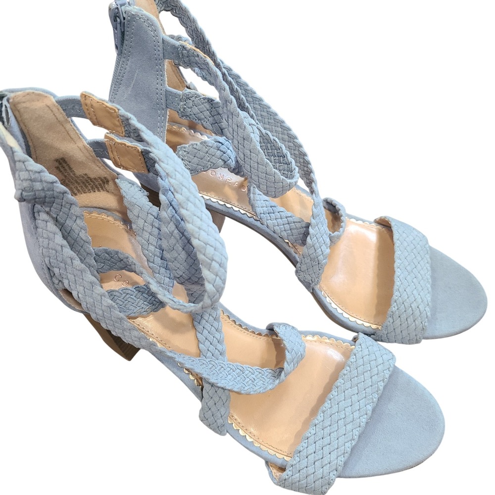 LC Lauren Conrad Aventurine Blue Braided Strappy Block Heel Sandals Size 9.5